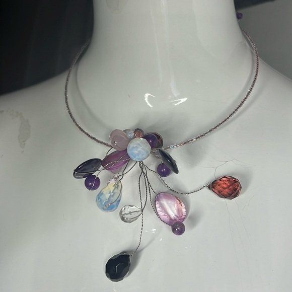 Amethyst Crystal Mother of Pearl One Size  Spring Bugle Beaded Chocker - Picture 1 of 10